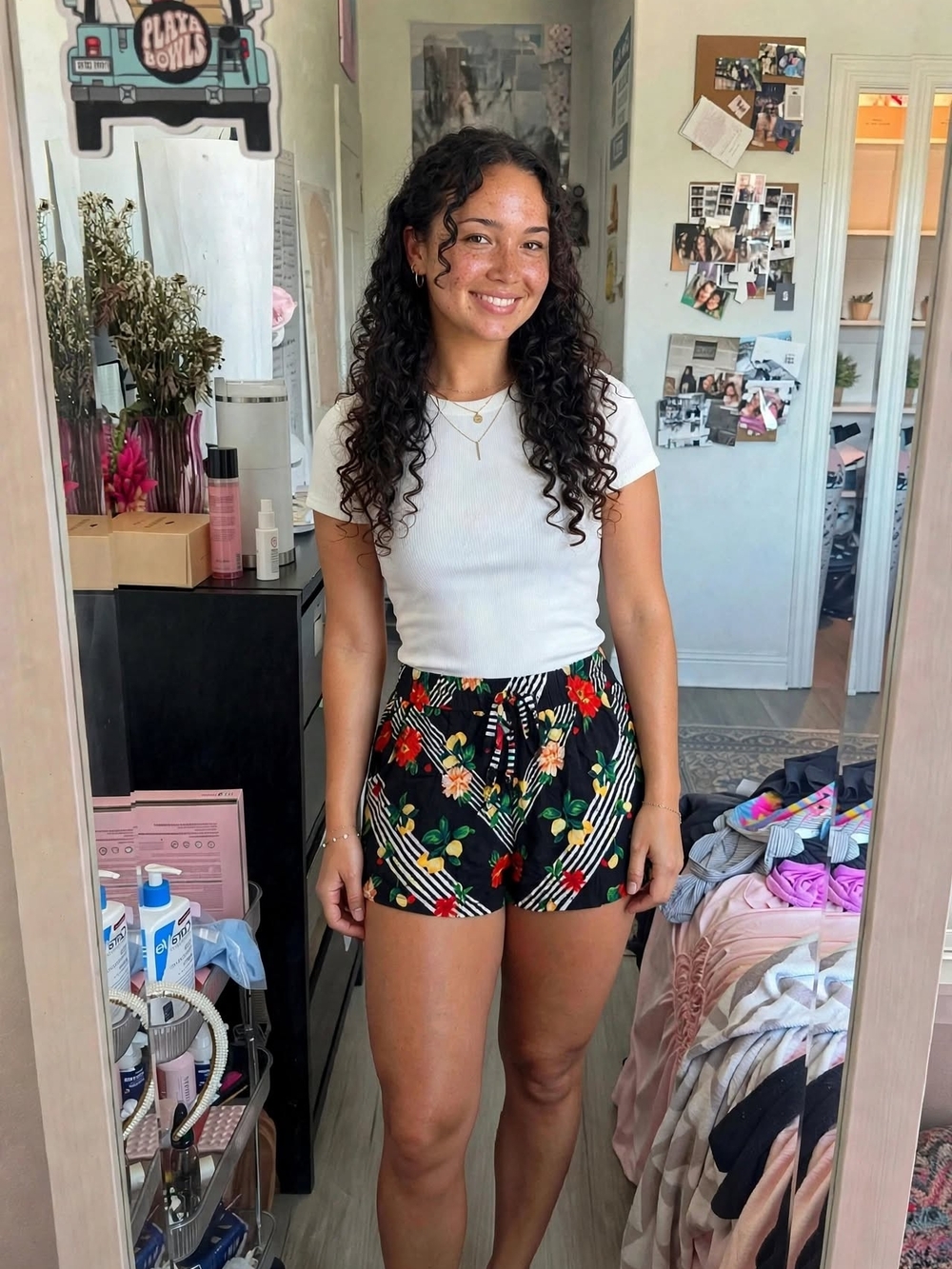High-Waist Floral Drawstring Women’s Shorts - Black